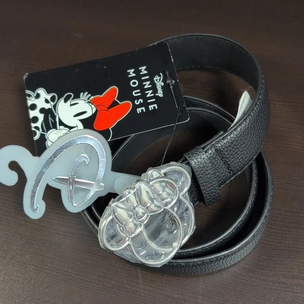 DISNEY Minnie Mouse Black Belt Silver Minnie Ears Buckle NWT 2024 Size M